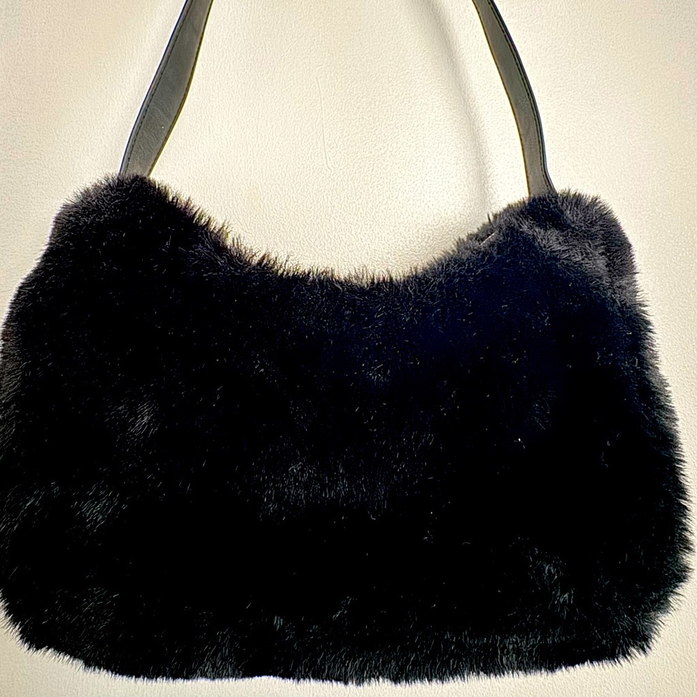H&M Black Faux Fur Shoulder Bag with Sleek Handle